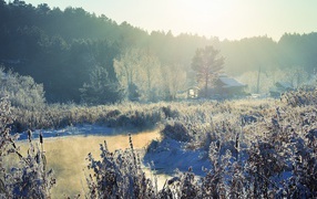 Морозная зима в деревне