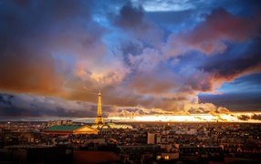 The Eiffel Tower over Paris