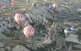 Fairy chimneys Turkey the picture from air balloon