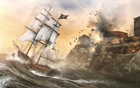 Кредо Убийцы IV корабль атакует форт