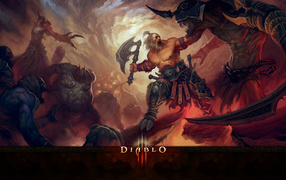 Diablo III: barbarian  in battle HD