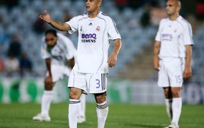 Football legend Roberto Carlos on the field in a middle of the game