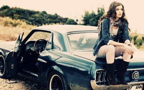 Girl on the classic American cars
