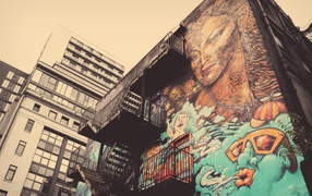 Graffiti art on the high-rise building
