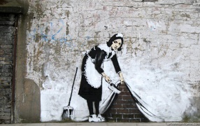Graffiti with the maid, the artist Banksy