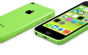 Green Iphone 5C on a white background