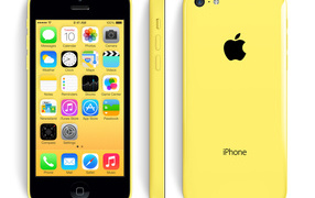 Iphone 5C yellow on a white background