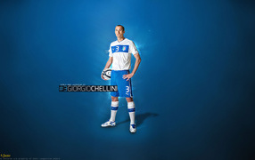 Juventus Giorgio Chiellini on blue background