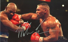 Mike tyson in a middle of the fight