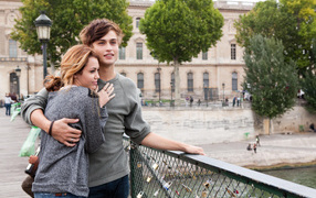 Miley Cyrus and Douglas Booth on the bridge