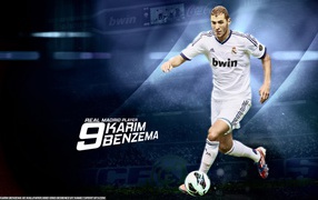 Real Madrid Karim Benzema on blue background