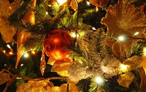 расивая Новогодняя елка с небольшой красный игрушкой