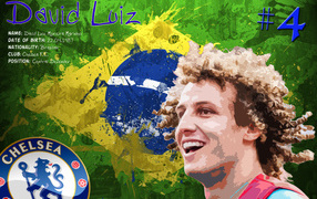 The best football player of Chelsea David Luiz on the background of brazil