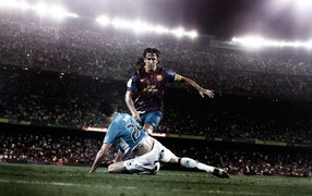 Футболист Барселоны Карлес Пуйоль на поле