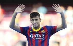The football player of Barcelona Neymar hand up