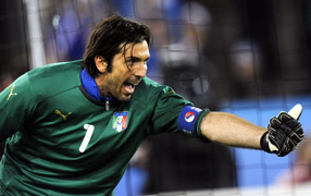 The football player of Juventus Gianluigi Buffon shouting