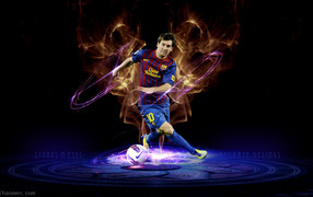 The forward of Barcelona Lionel Messi in dark background