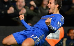 The irreplaceable football player of Chelsea Eden Hazard showing positive emotions