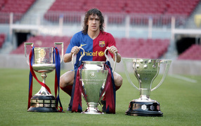 The player Barcelona Carles Puyol with his trophies