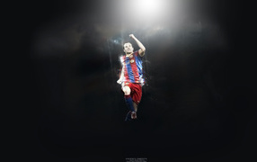 The player of Barcelona Andres Iniesta in the jump