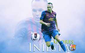 The player of Barcelona Andres Iniesta with a ball