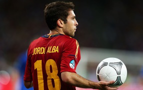 The player of Barcelona Jordi Alba with a ball