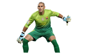 The player of Barcelona Victor Valdes on white background