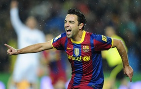 The player of Barcelona Xavi Hernandez after winning the championship