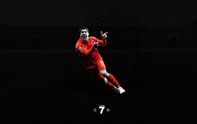 The player of Liverpool Luis Suarez on black background