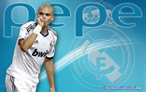 The player of Real Madrid Pepe on the blue background