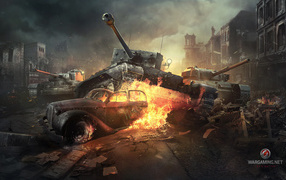 World of Tanks: tank is destroying car