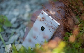 Белая Nokia Lumia 925 в траве