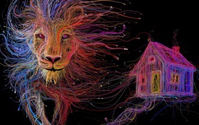 Лев и дом из проводов