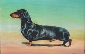 Painting with a dachshund
