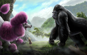 Pink Poodle and a gorilla