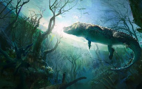 Крокодил под водой