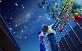 Дети смотрят на звезды