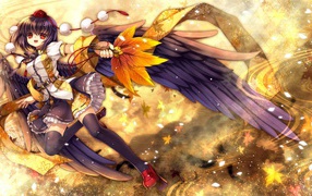 Девочка с осенними листьями