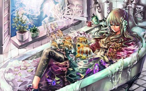 Девочка в ванне с рыбами