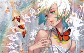 	   Anime girl with butterflies