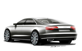 Автомобиль Audi A8 2014 на дороге