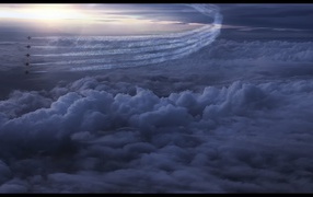 Строй самолетов над облаками