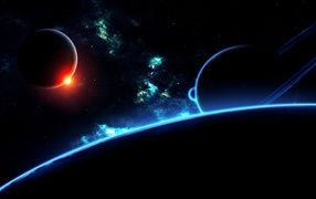 Black wallpaper with space scenery