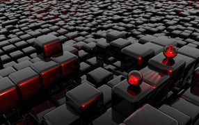 Red and black cubes on the wallpaper