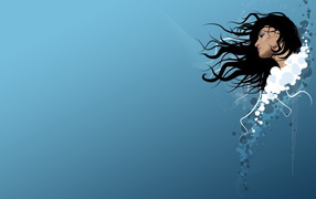 Голова девушки на синем фоне