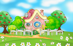 Beautiful house in the cartoon Kikoriki