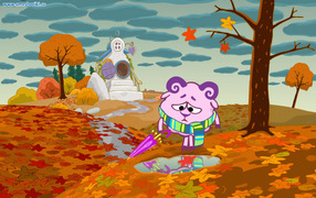 Sad autumn in the cartoon Kikoriki