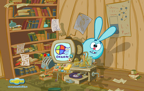 Крош с компьютером в мультфильме Смешарики