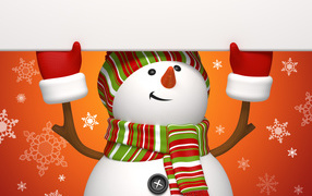 Снеговик на оранжевом фоне