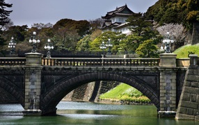 Японская архитектура с мостом
